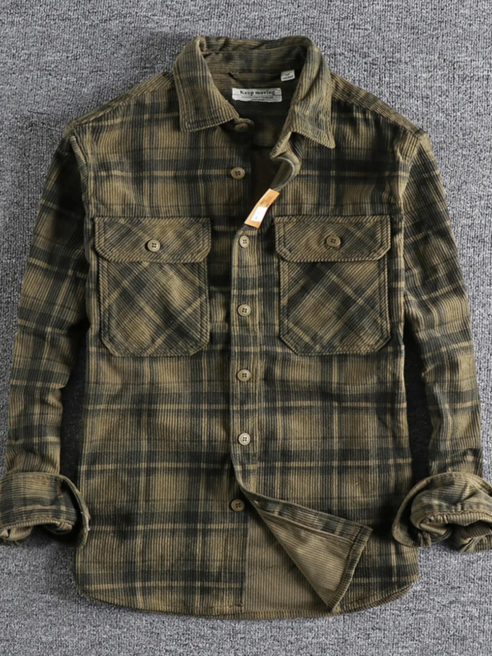 Men's Plus Size Button Down Plaid Corduroy Shirt with Chest Pockets, image 4