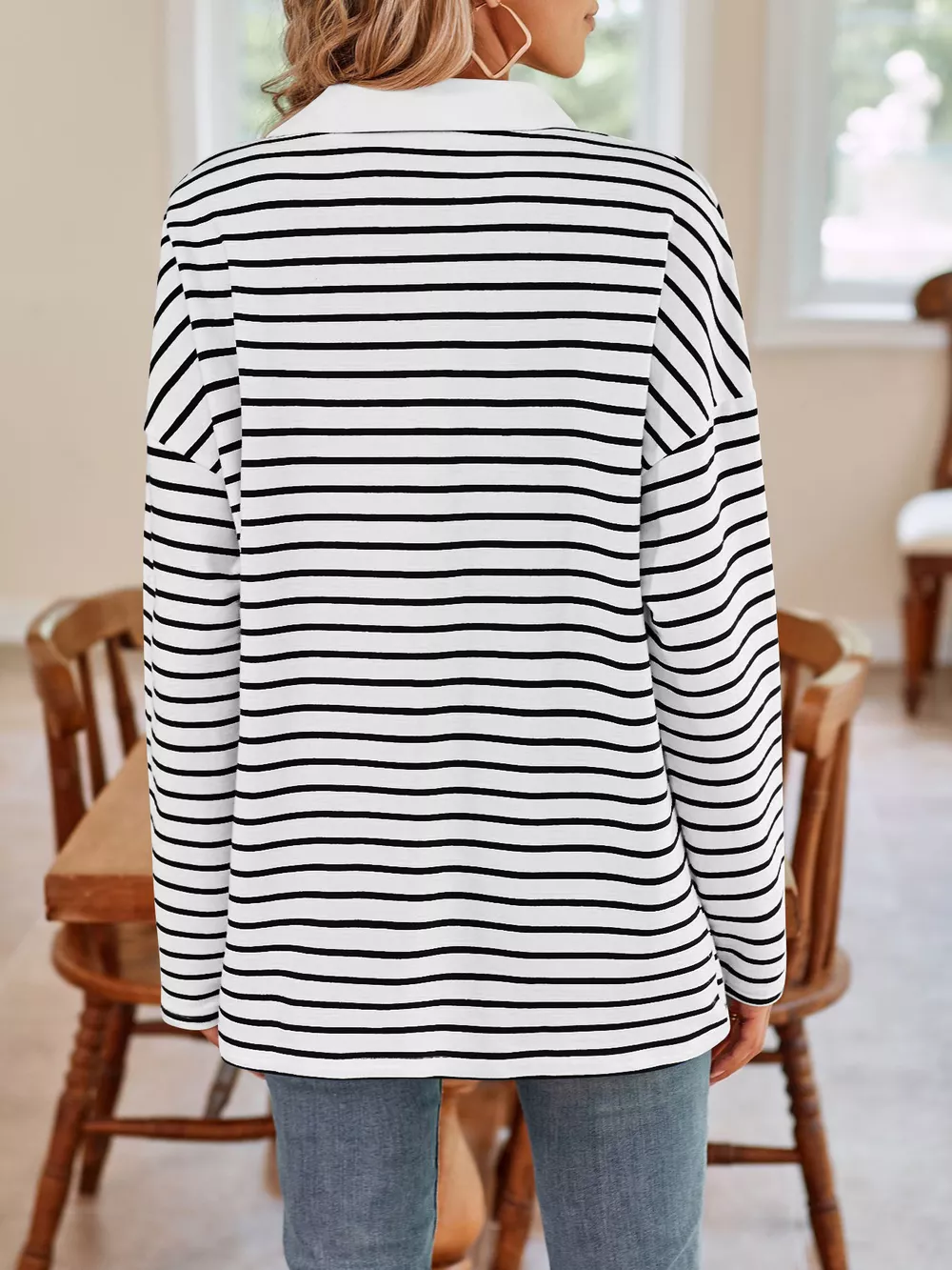 Oversized Striped Johnny Collar T-Shirt, image 5