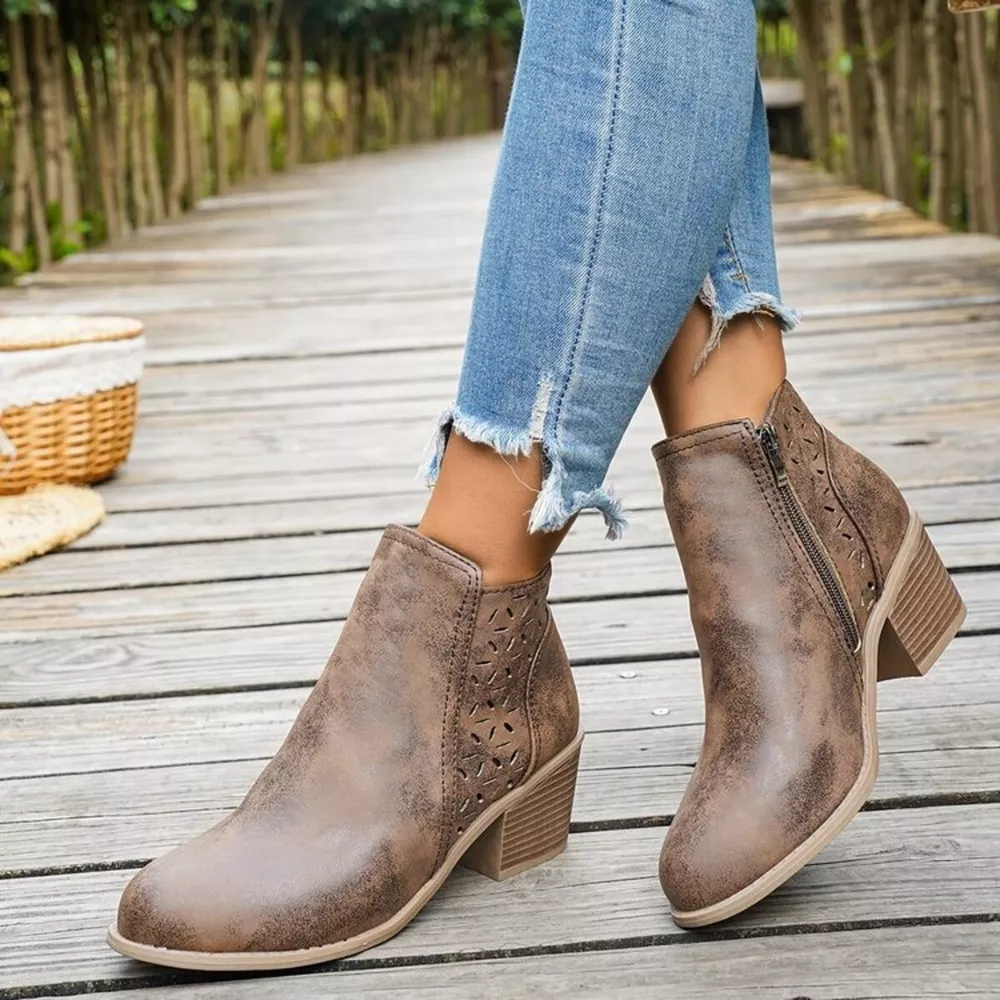 Block Heel Ankle Boots with Cutout Detail, image 10