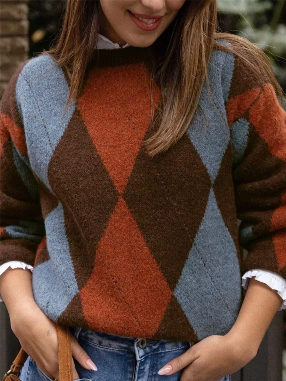 Vintage Argyle Round Neck Sweater, image 2