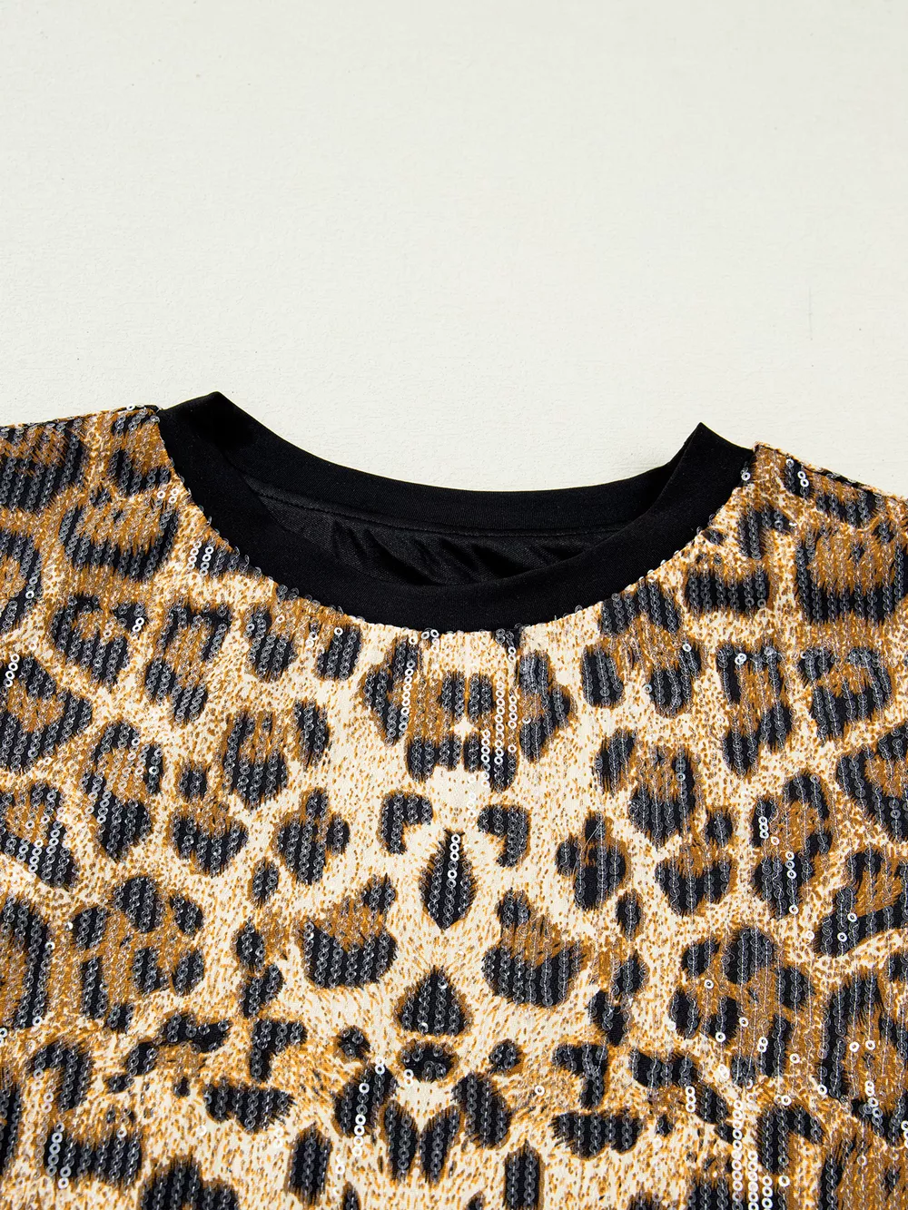 Sequin Leopard Pattern Short Sleeve Top, image 10