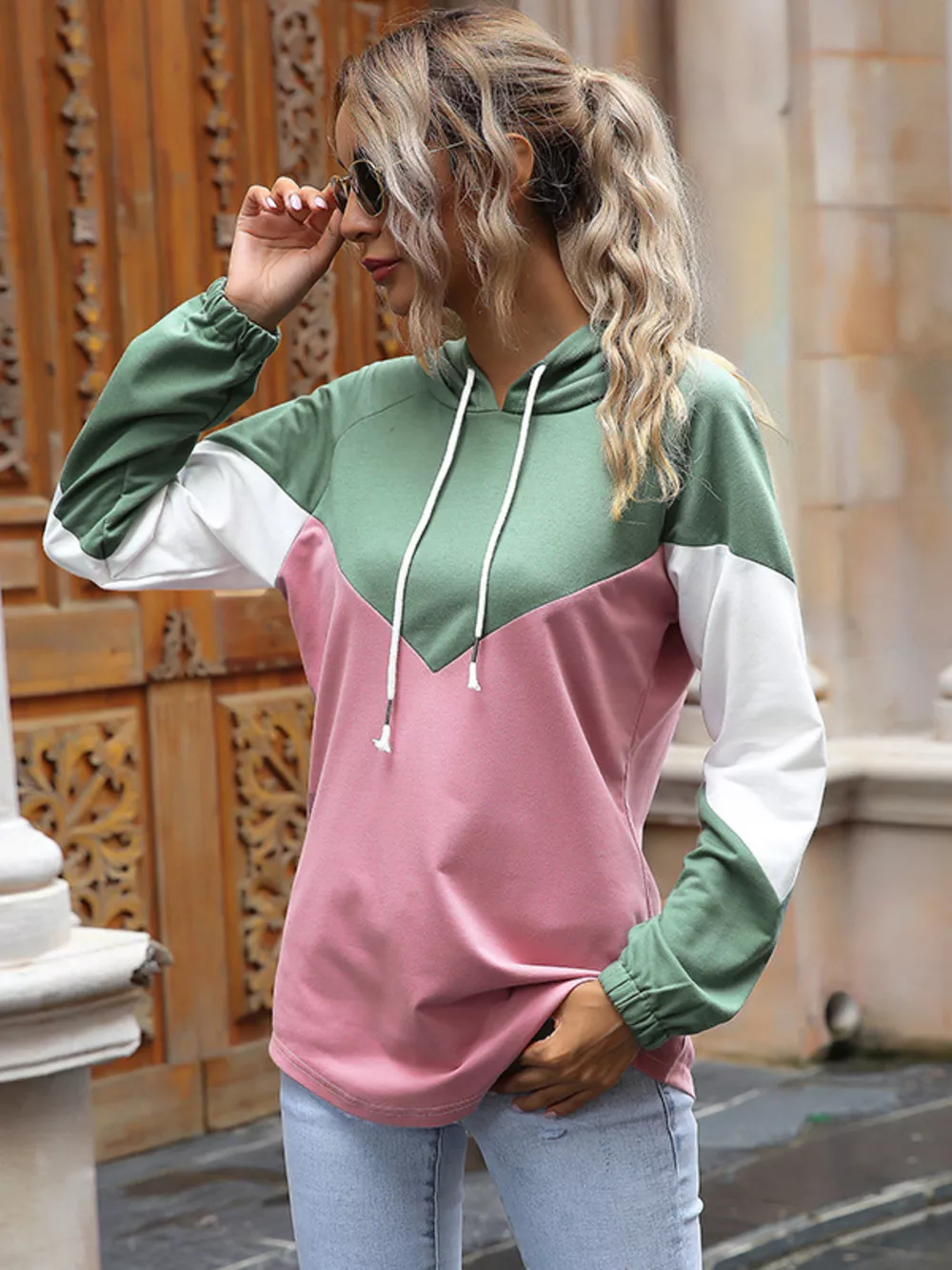 Color Block Casual Long Sleeve Hoodie