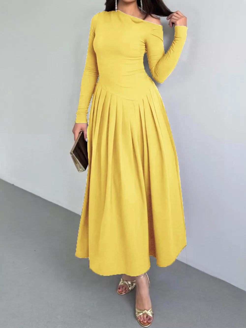 Ruched One Shoulder Long Sleeve Dress, image 12