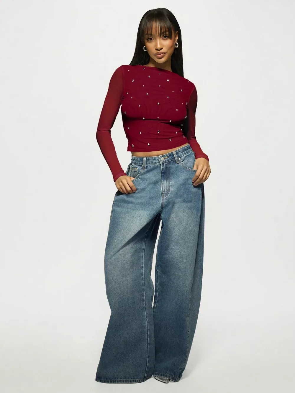 Rhinestone Embellished Long Sleeve T-Shirt, image 5