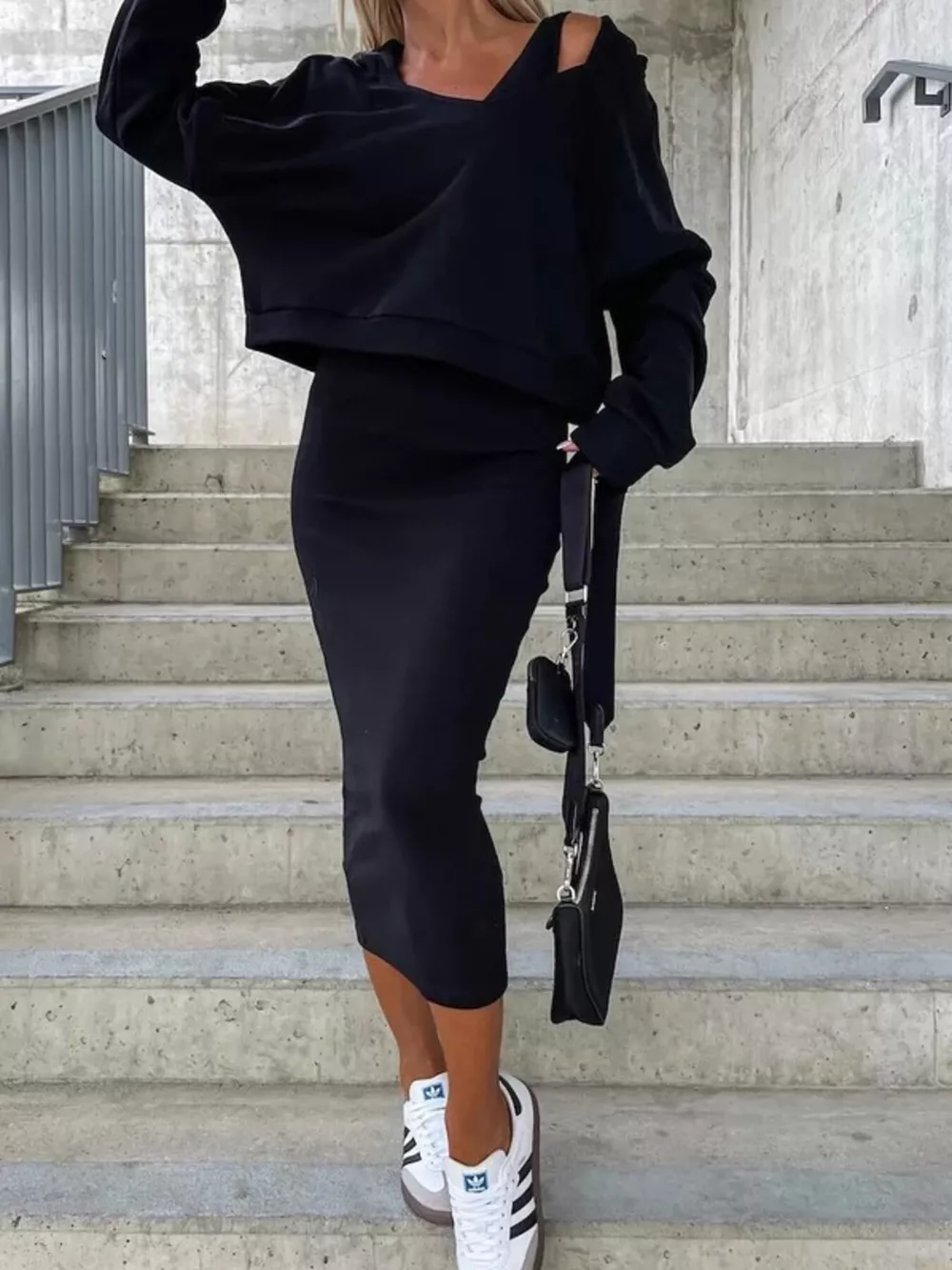 Solid Color Tank Dress and V-Neck Hoodie Set, image 7
