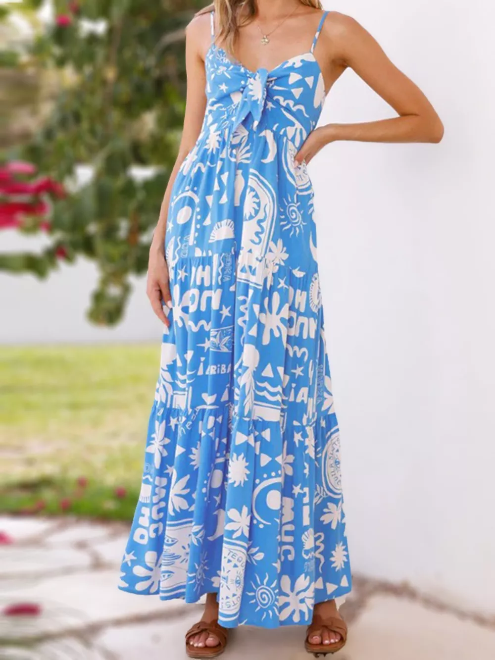 Printed Tie-Front Maxi Dress, image 4