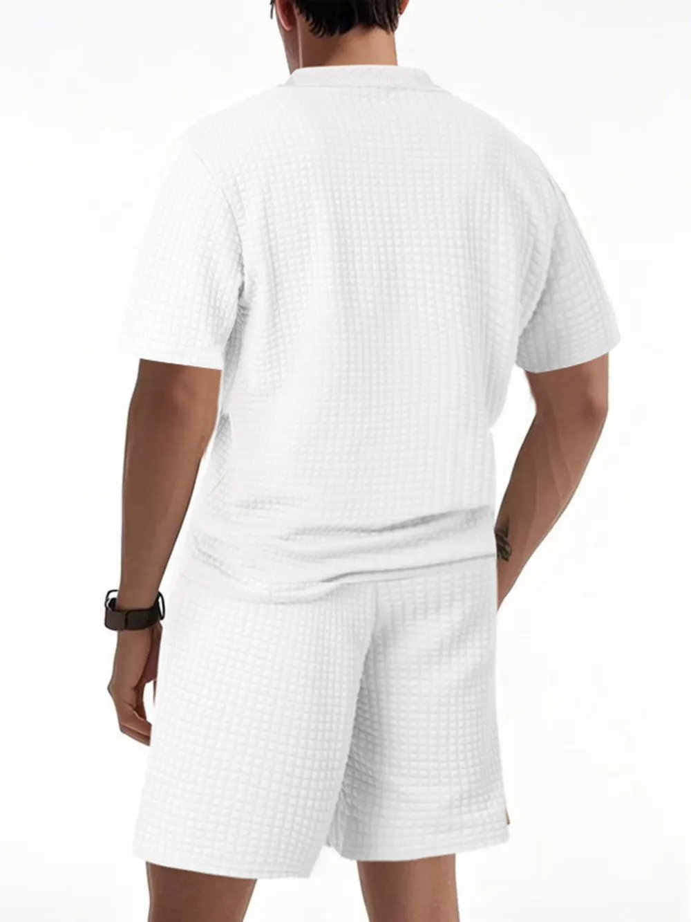 Men's Full Size Textured Round Neck Top and Shorts Set Plus SIze, image 17