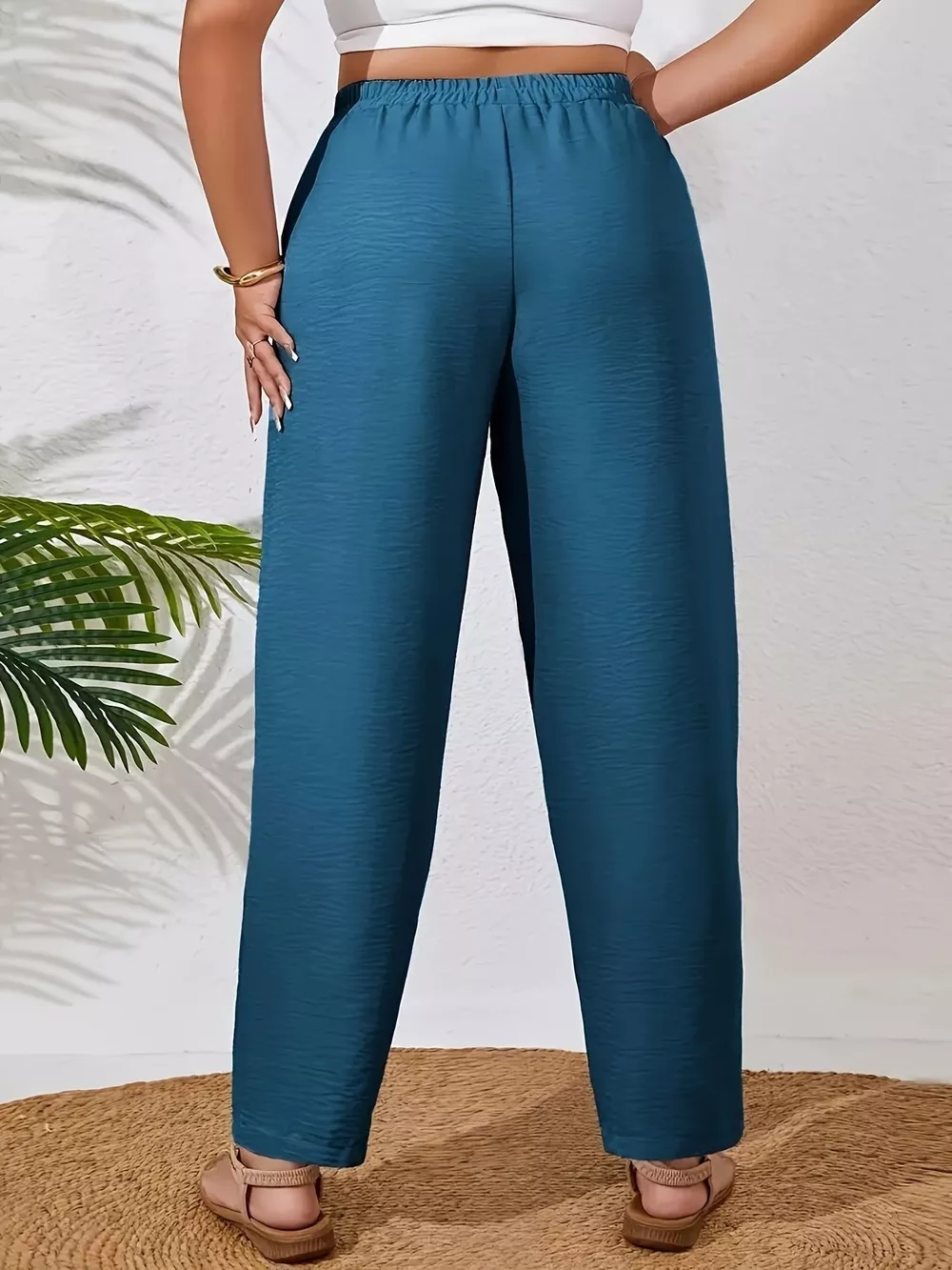 Plus Size Relaxed Fit Elastic Waist Casual Pants, image 4