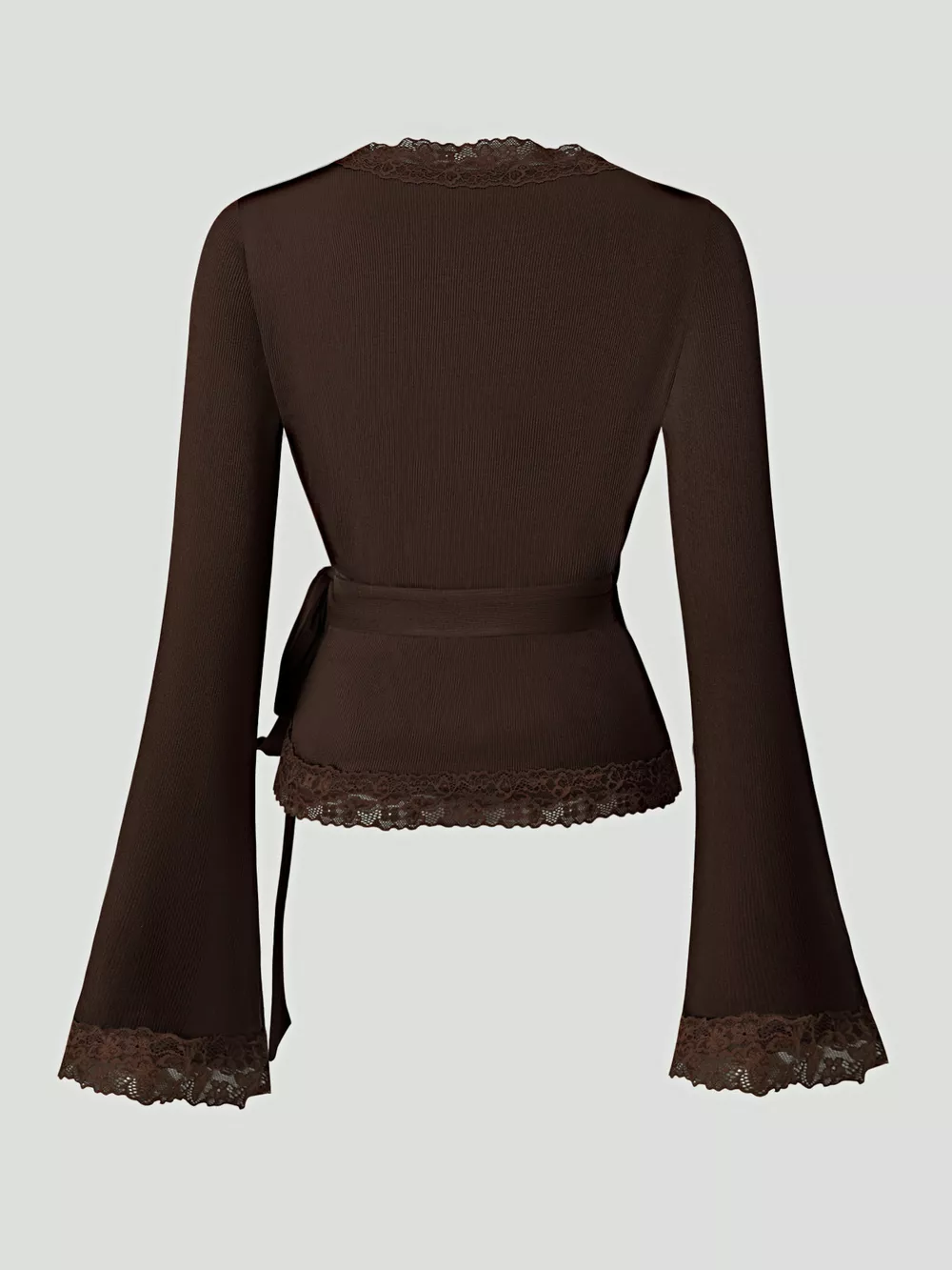 Lace Trim Flare Sleeve Blouse, image 3