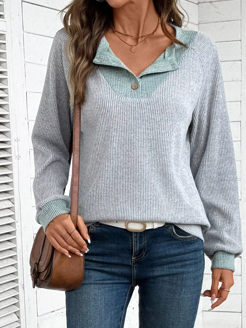 Ribbed Knit Two-Tone Top, image 27