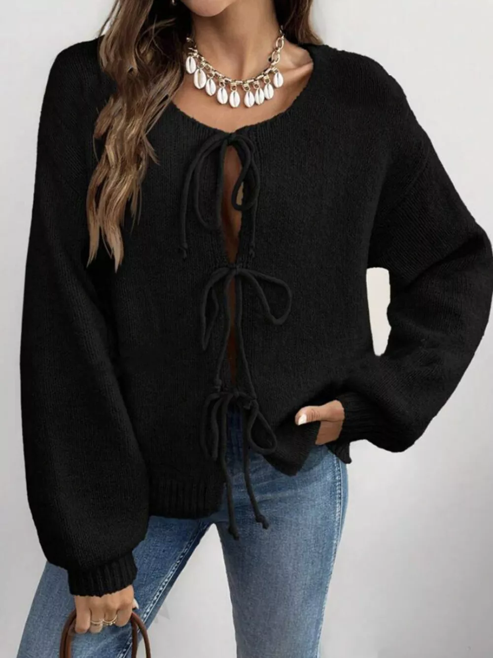 Tie-Front Long Sleeve Cardigan, image 6