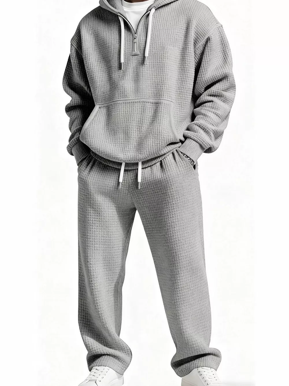Men's Full Size Casual Waffle Knit Hoodie and Pants Set Plus Size, image 7