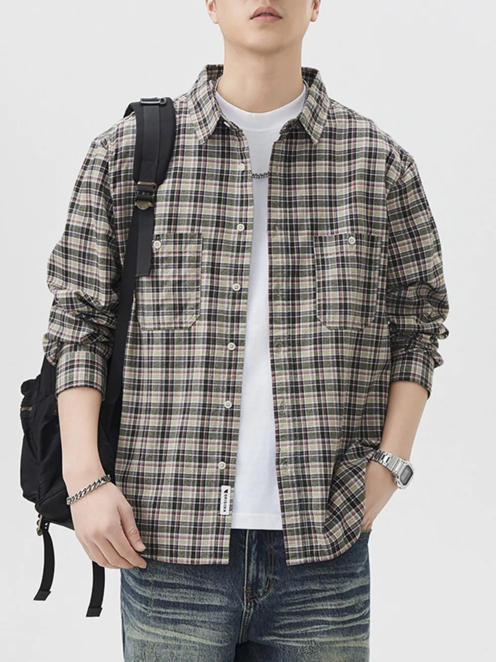 Men's Plus Size Plaid Button Up Long Sleeve Shirt, image 3