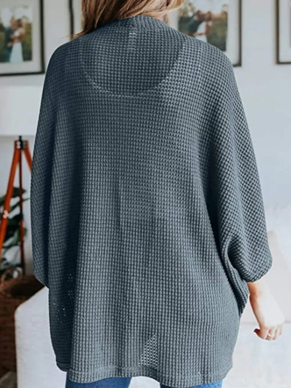 Full Size Open Front Waffle Knit Cardigan Plus Size, image 26
