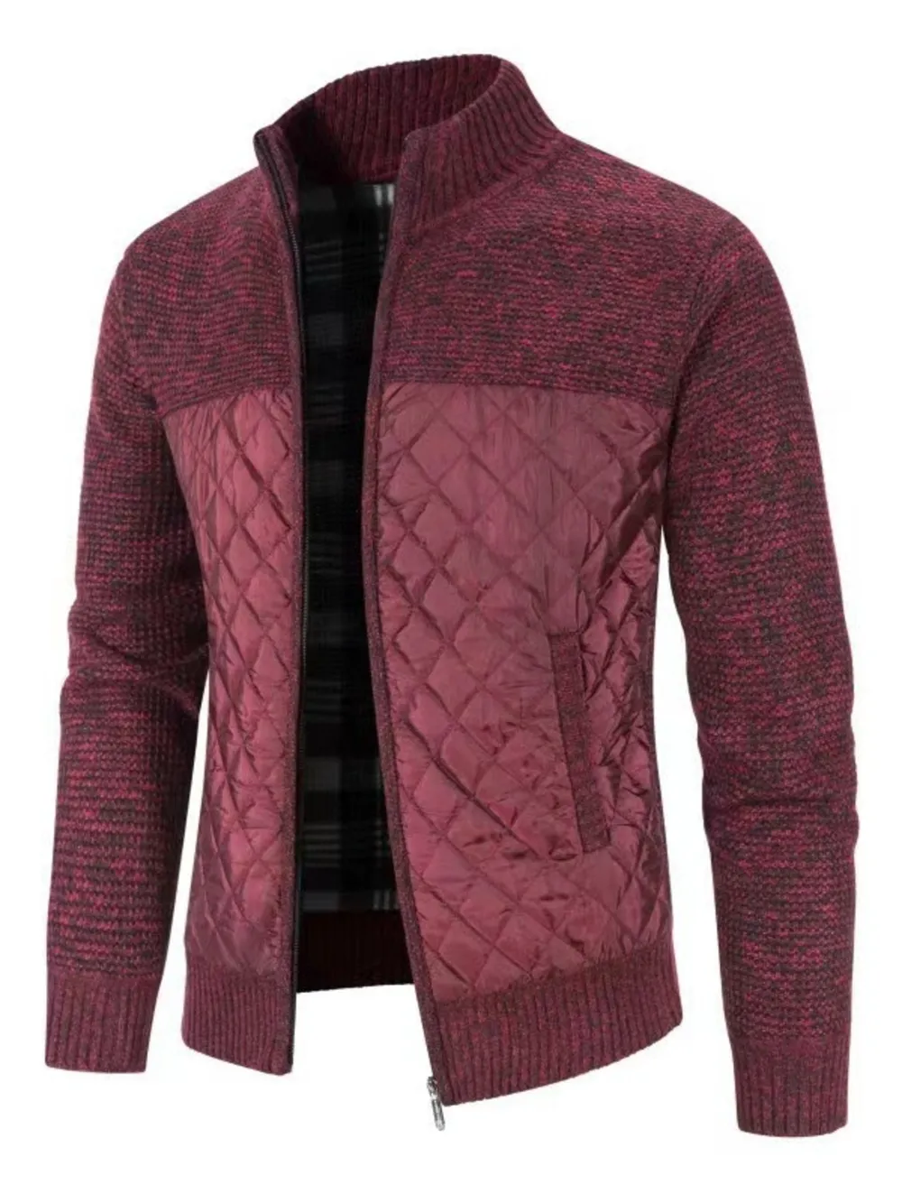 Men's Plus Size Quilted Panel Zip-Up Sweater Cardigan, image 7