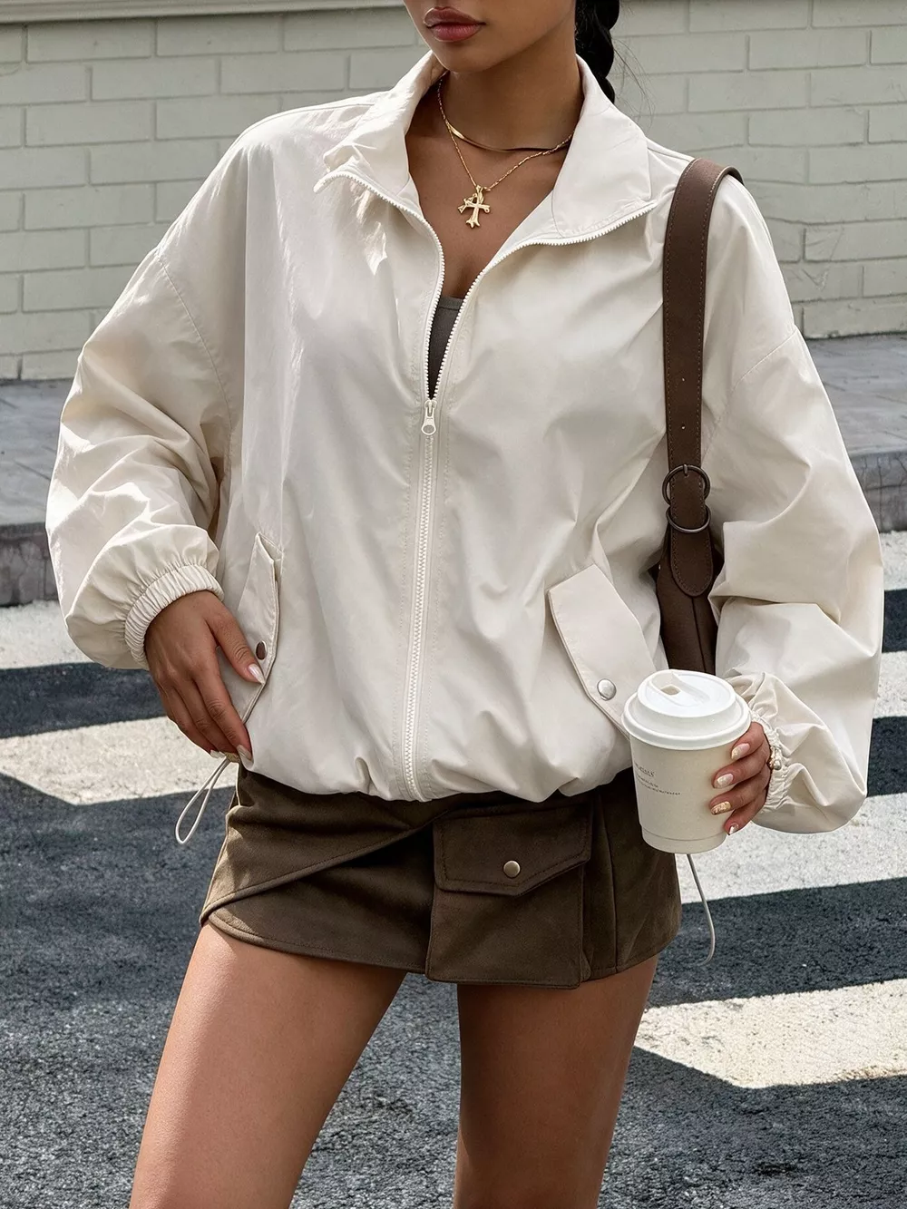 Zip-Up Dropped Shoulder Jacket, image 2