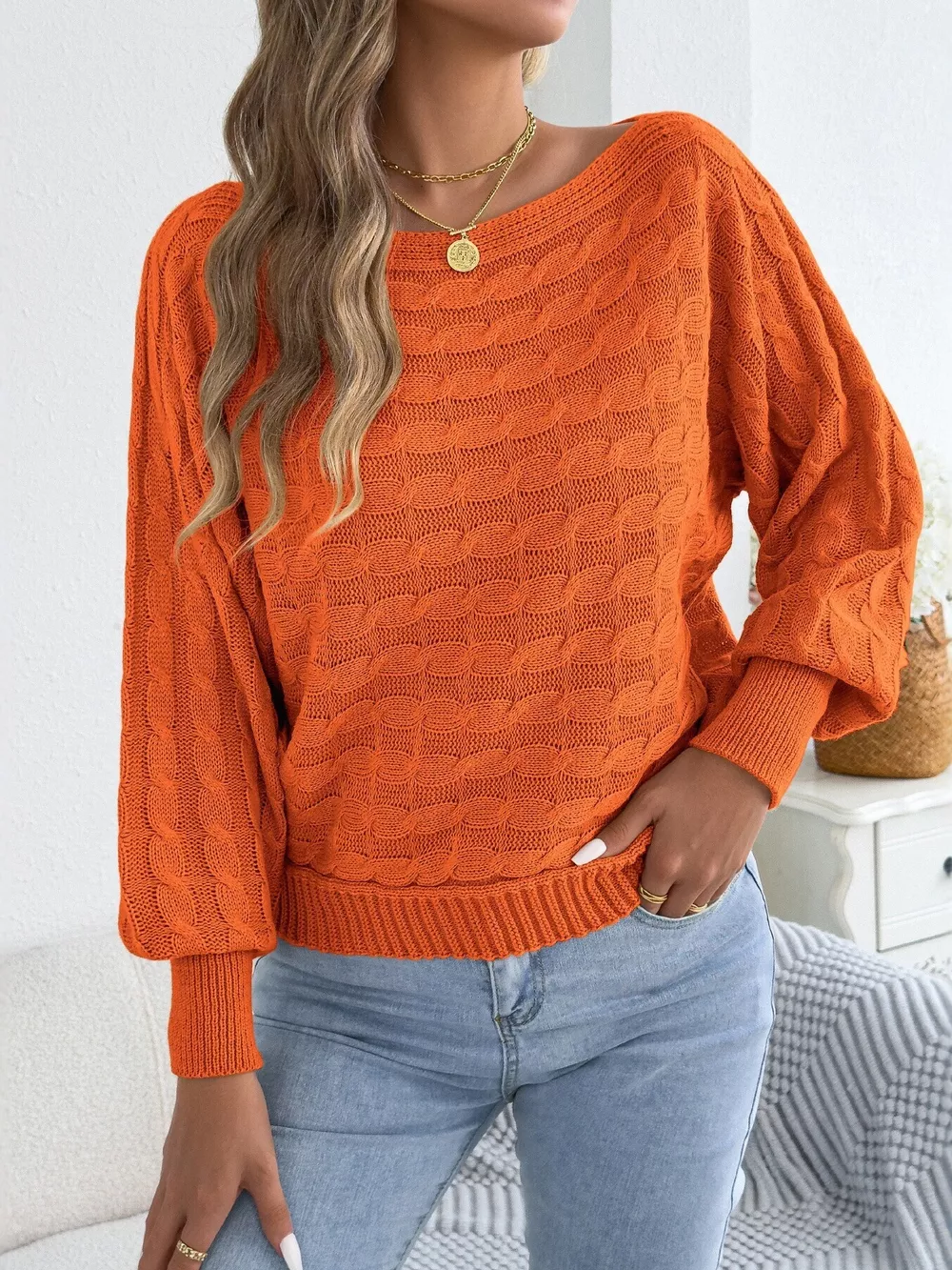 Cable Knit Boat Neck Sweater, image 10