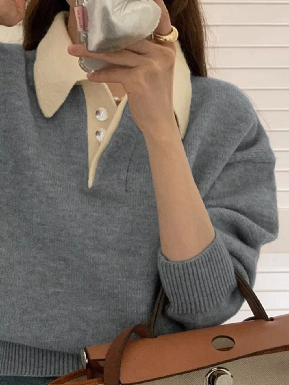Polo Collar Dropped Shoulder Sweater, image 6