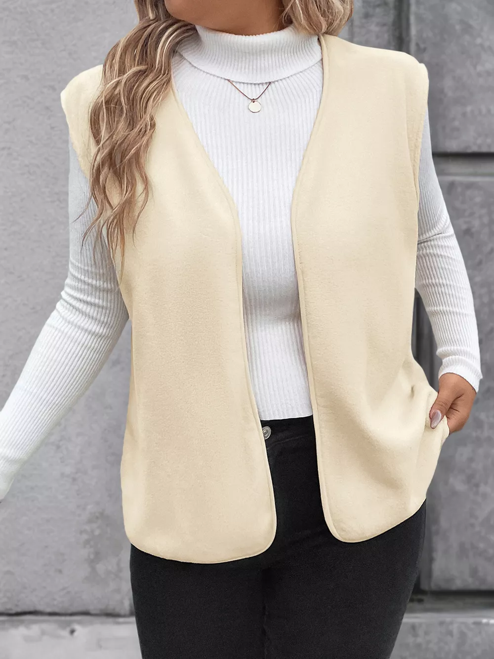 Full Size Open Front Vest Coat Plus Size, image 11