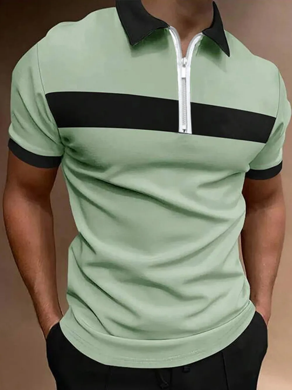 Men's Full Size Casual Color Block Zipper Polo Plus Size, image 3