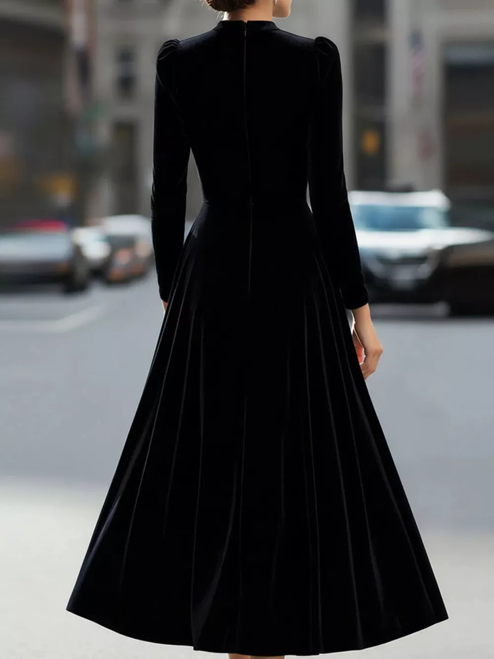 Velvet Long Sleeve A-Line Dress, image 9