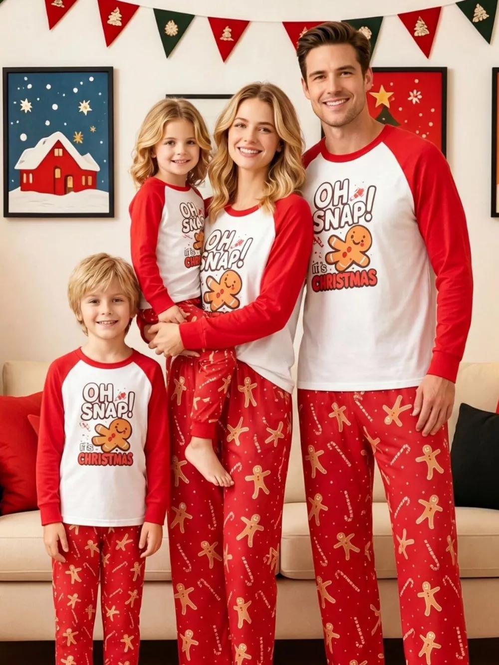 Family Matching Christmas Pajamas Set with Gingerbread Man Print, image 6
