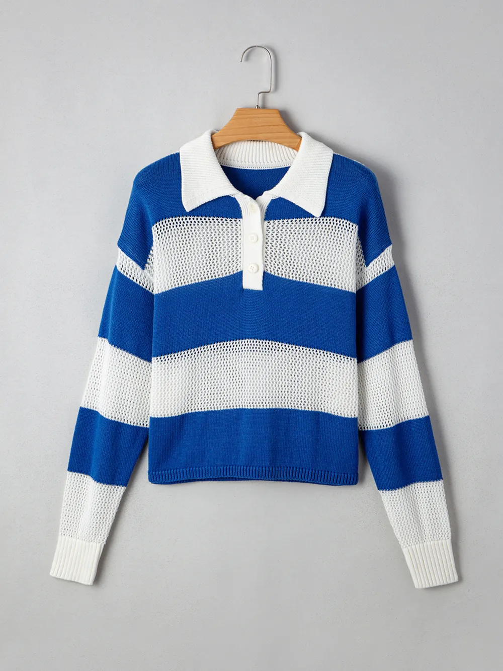 Stripe Colorblock Polo Collar Crochet Knitted Cover Up, image 11