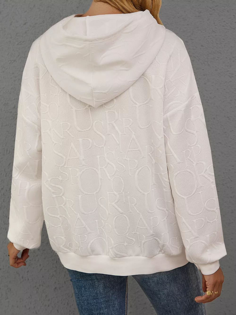 Full Size Embossed Lettering Casual Hoodie Plus Size, image 6
