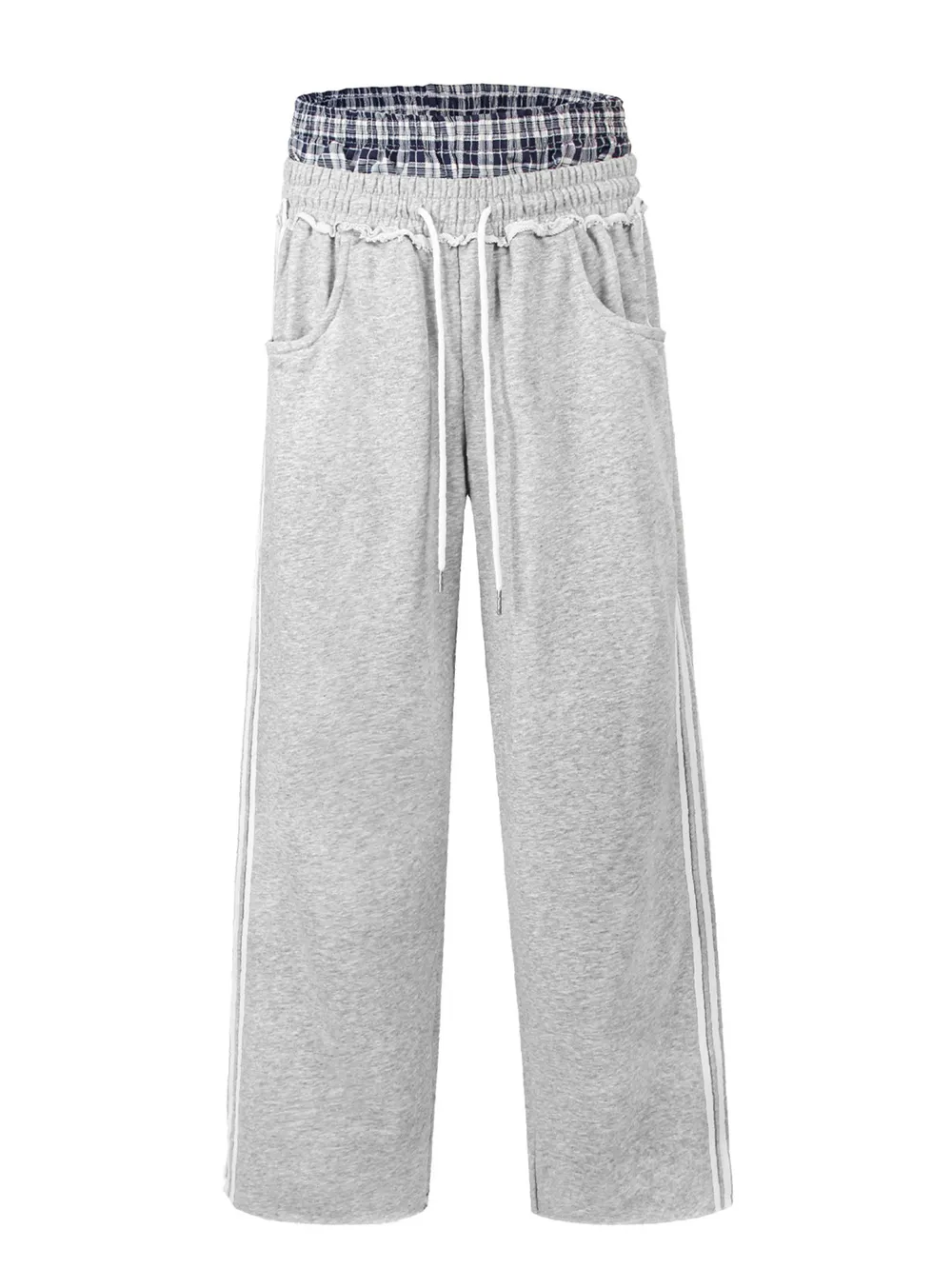 Men's Contrast Plaid Waistband Drawstring Wide Leg Pants, image 4