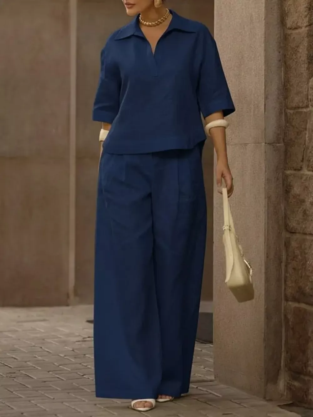 Full Size 3/4 Sleeve Top and Wide Leg Pants Set Plus Size, image 11