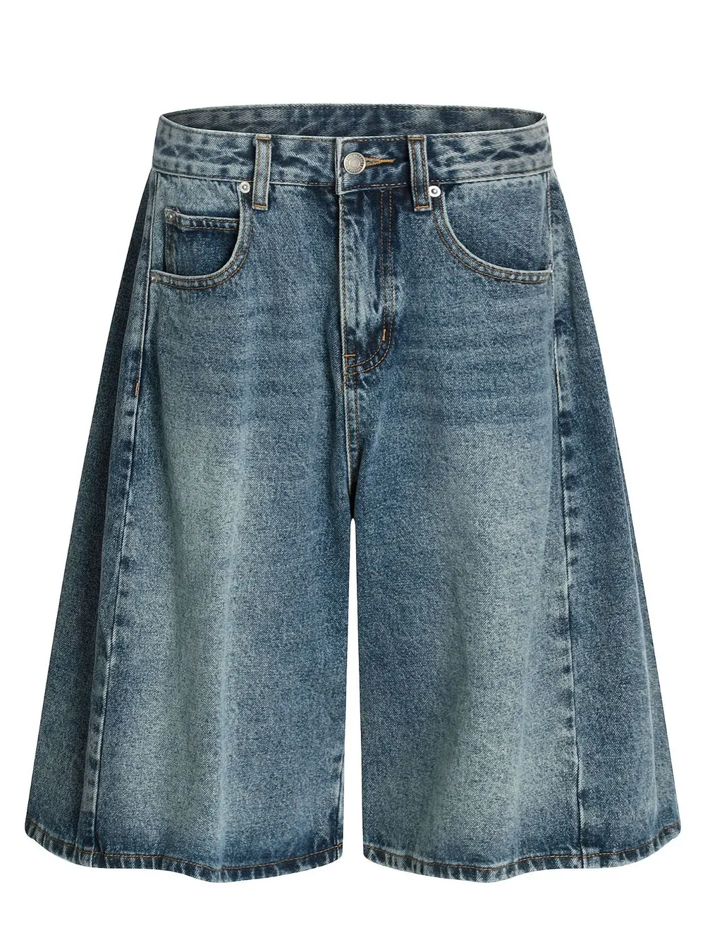 Men's Washed Wide-Leg Denim Shorts