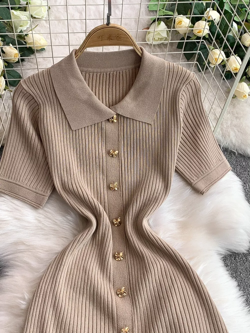 Button Front Ribbed Knit Midi Dress, image 12