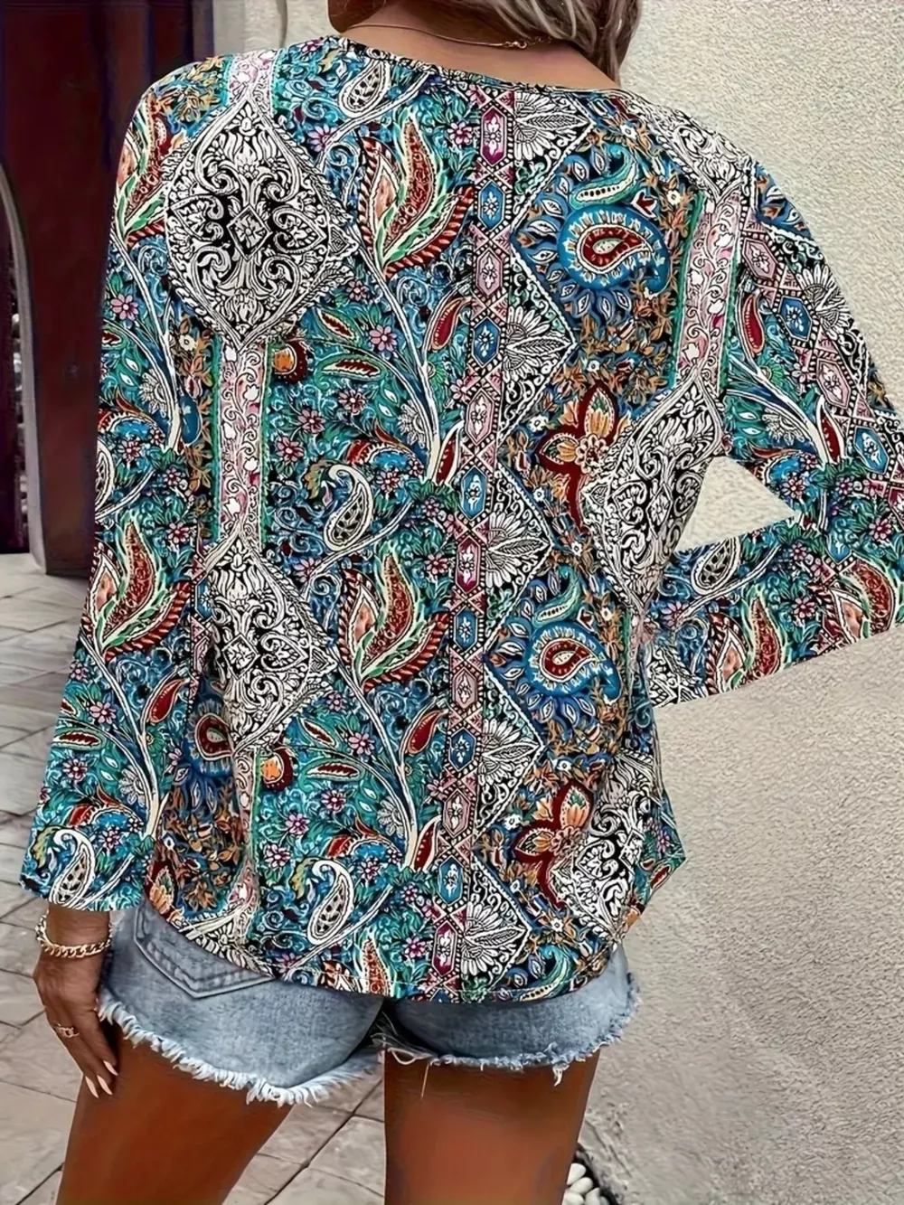 Paisley Print V-Neck Long Sleeve Blouse, image 3