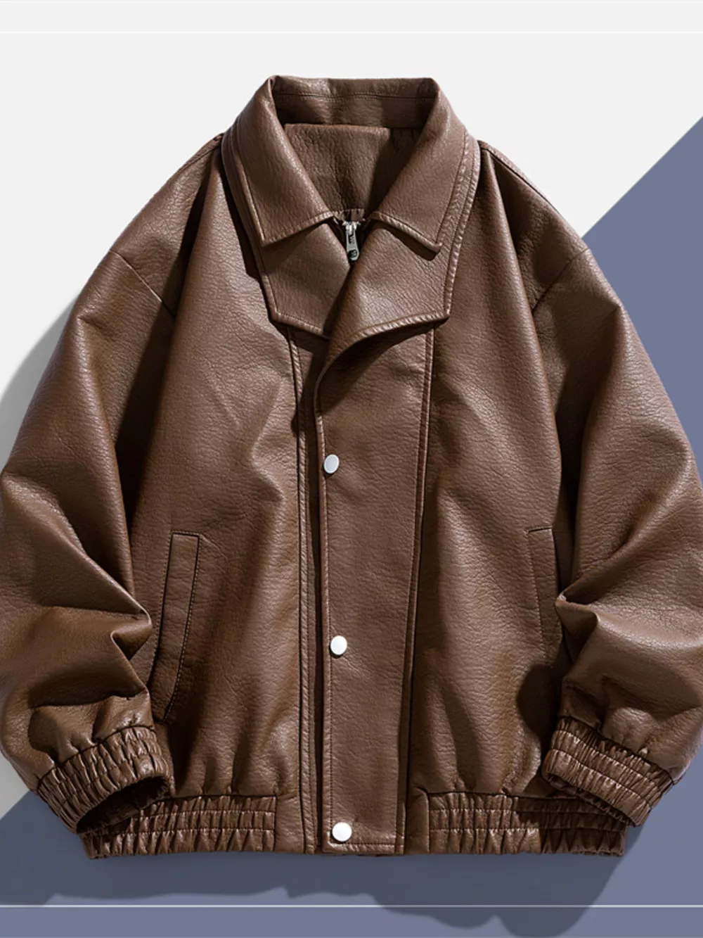 Men's Plus Size Faux Leather Bomber Jacket, image 7