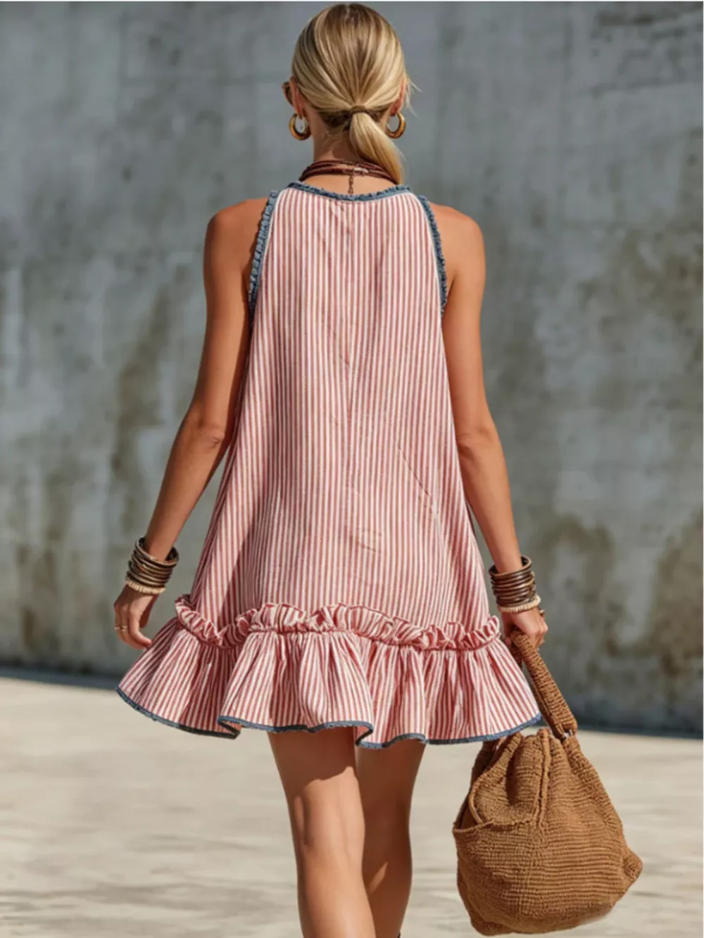 Striped Ruffle Hem Mini Dress, image 4