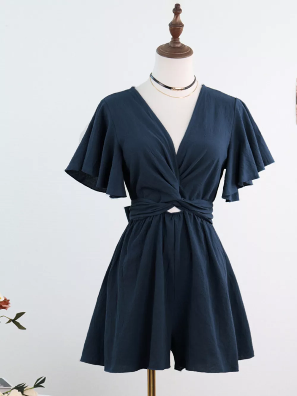 Tie Waist Flutter Sleeve Romper, image 16