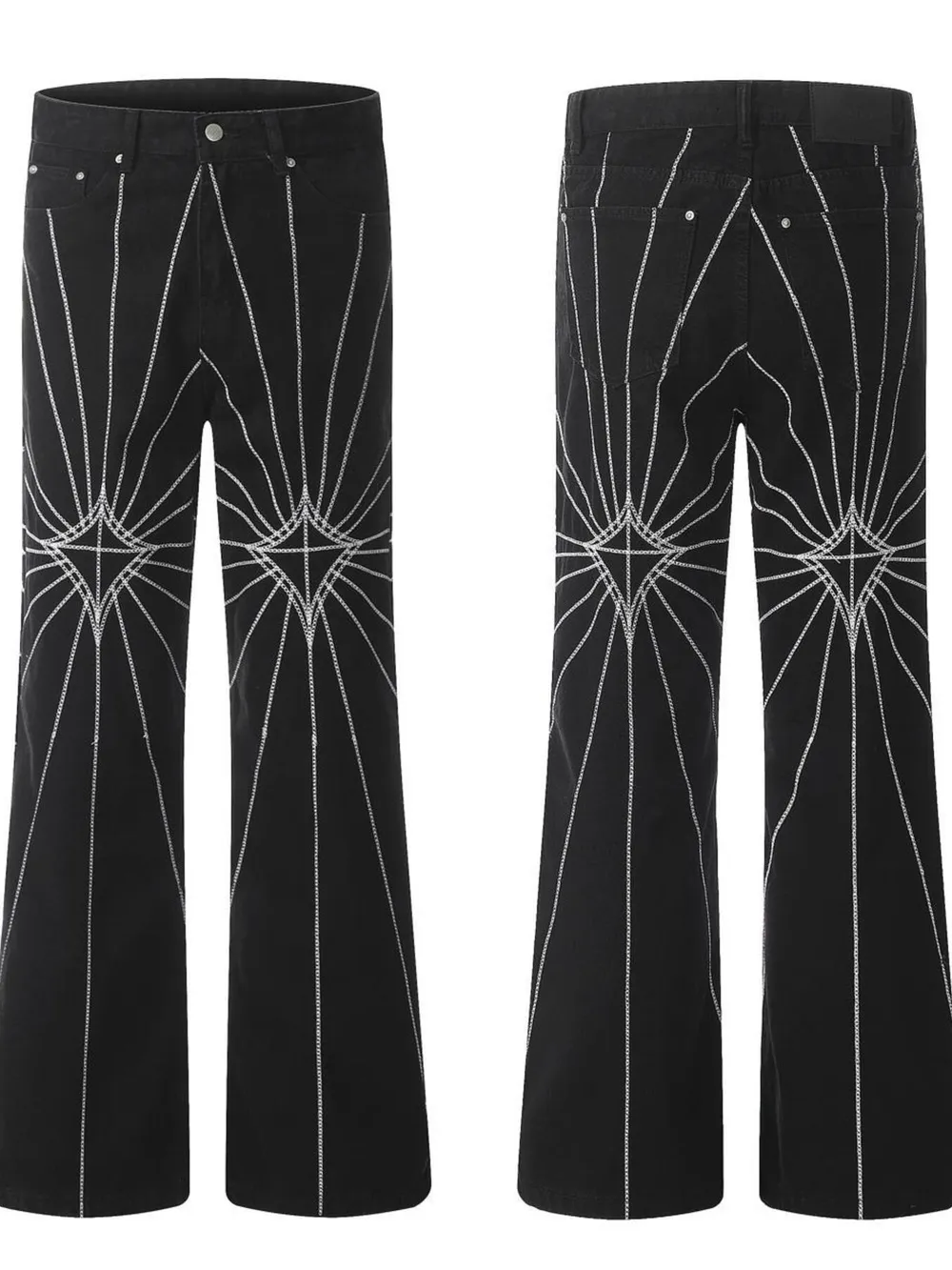 Men's Spider Web Embroidered Flared Jeans, image 4