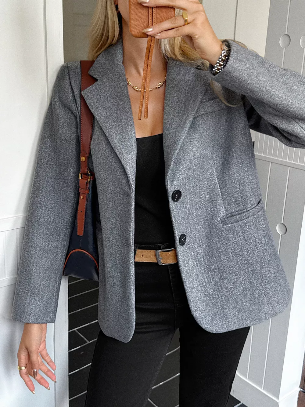 Lapel Collar Button Up Blazer, image 11