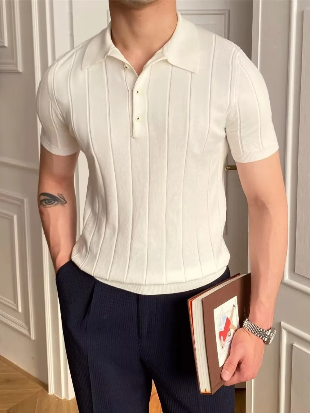 Men's Plus Size Slim Fit Knitted Polo Shirt, image 3