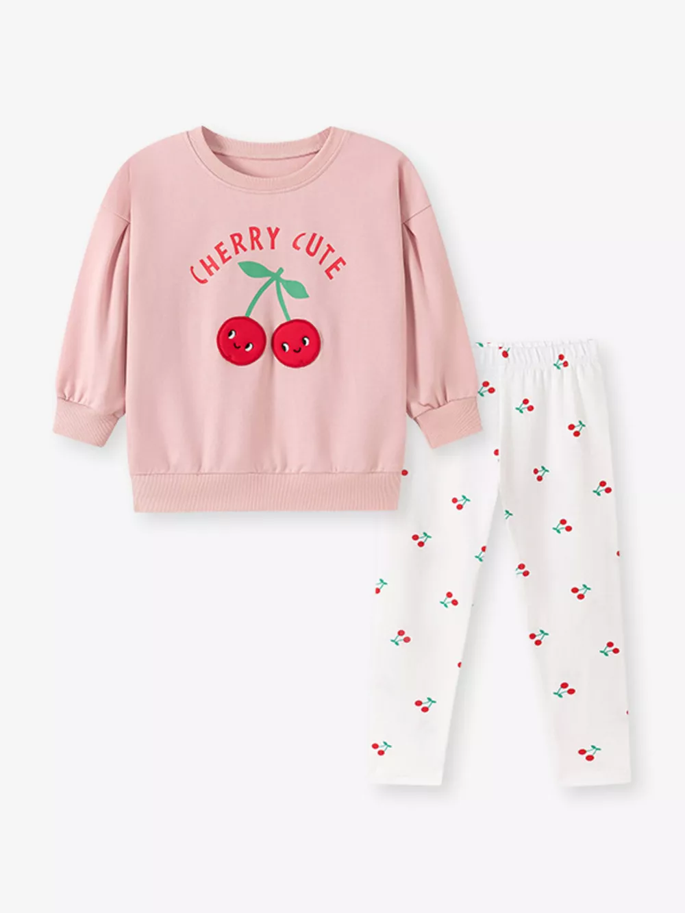 Children's Cherry Long-Sleeve Sweatshirt and Leggings Two-Piece Set, image 2