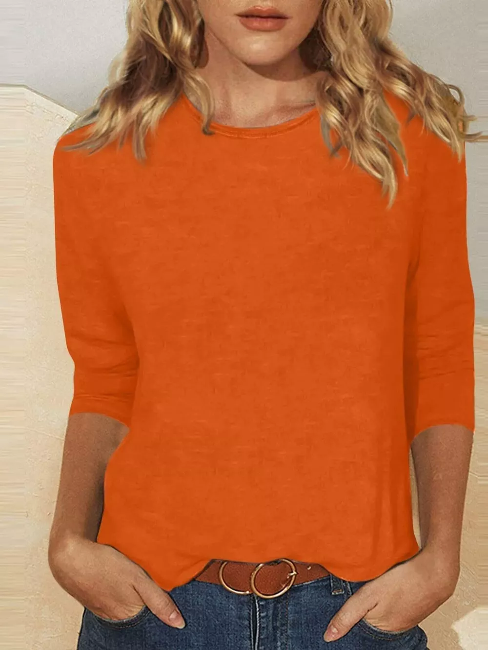 Solid Color Round Neck T-Shirt, image 6