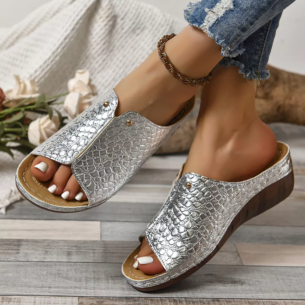 Crocodile-Embossed Wedge Sandals, image 17