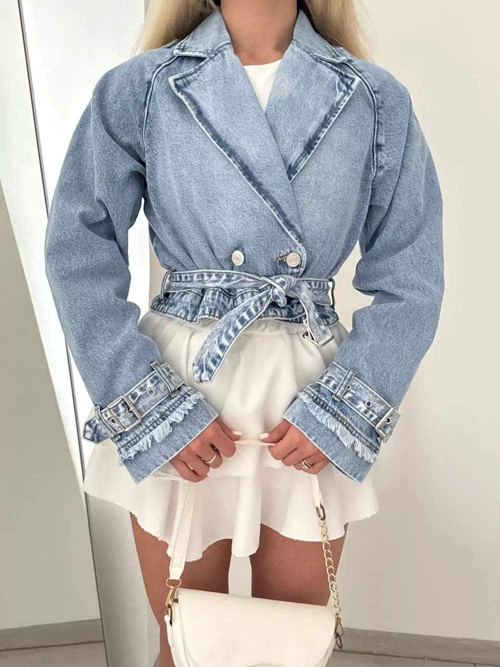 Long Sleeve Crop Denim Jacket, image 2