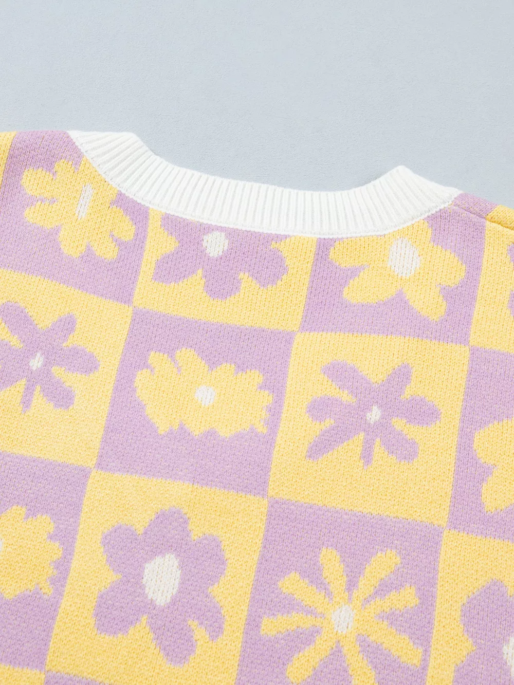 Plus Size Multicolour V Neck Plaid Floral Long Sleeve Sweater, image 6