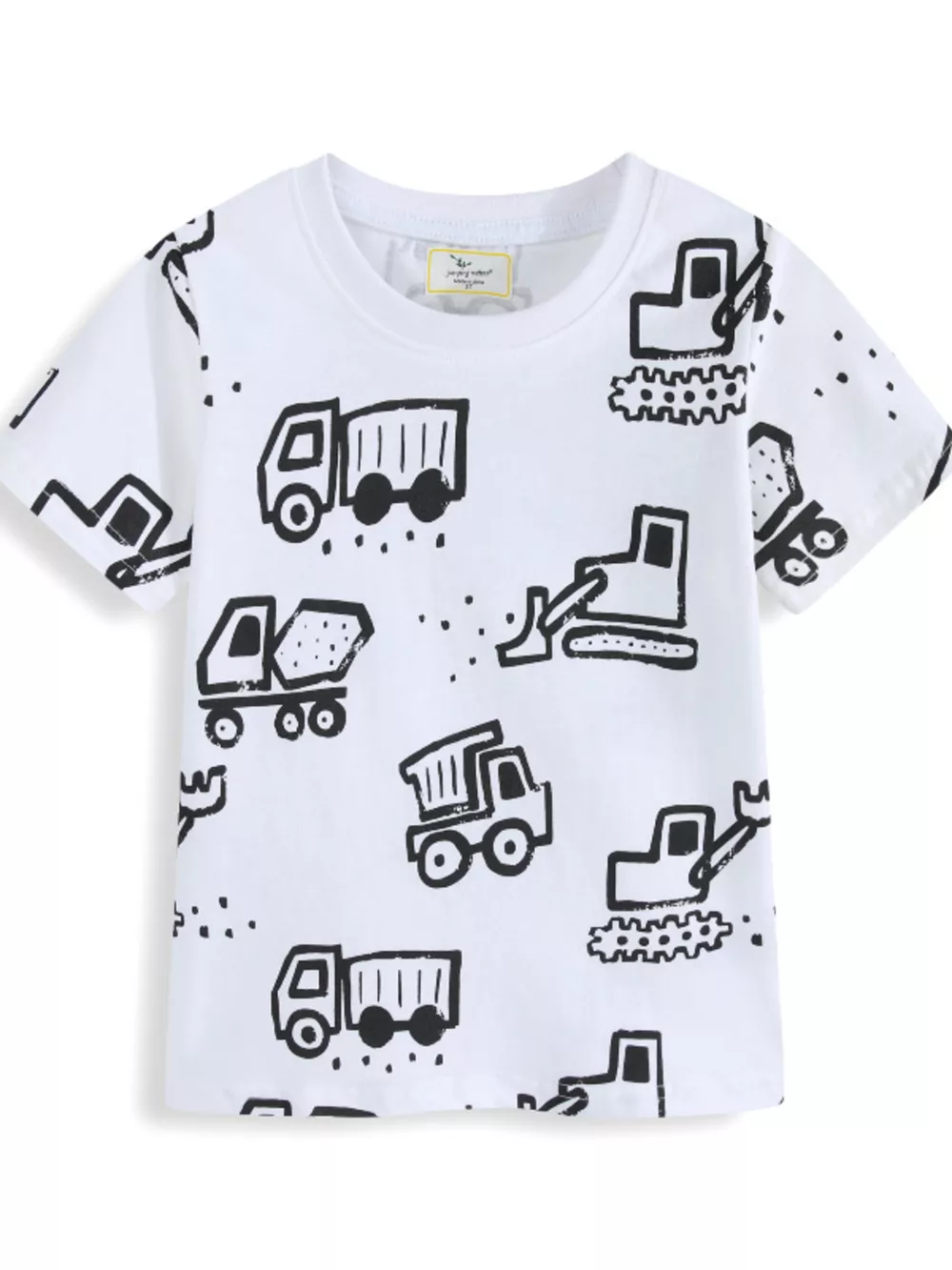 Children's Construction Vehicle Print Crew Neck Short Sleeve T-Shirt