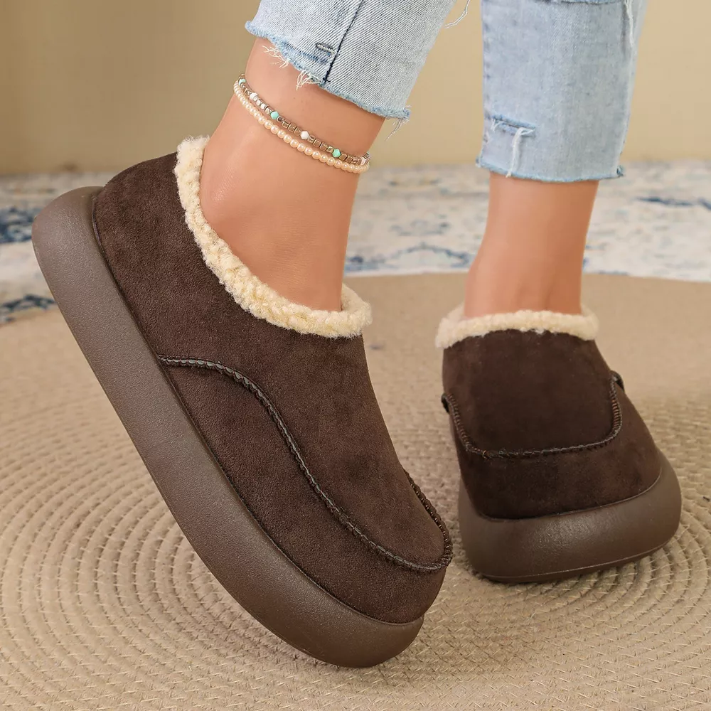Plush-Lined Suede Platform Slip-On Boots