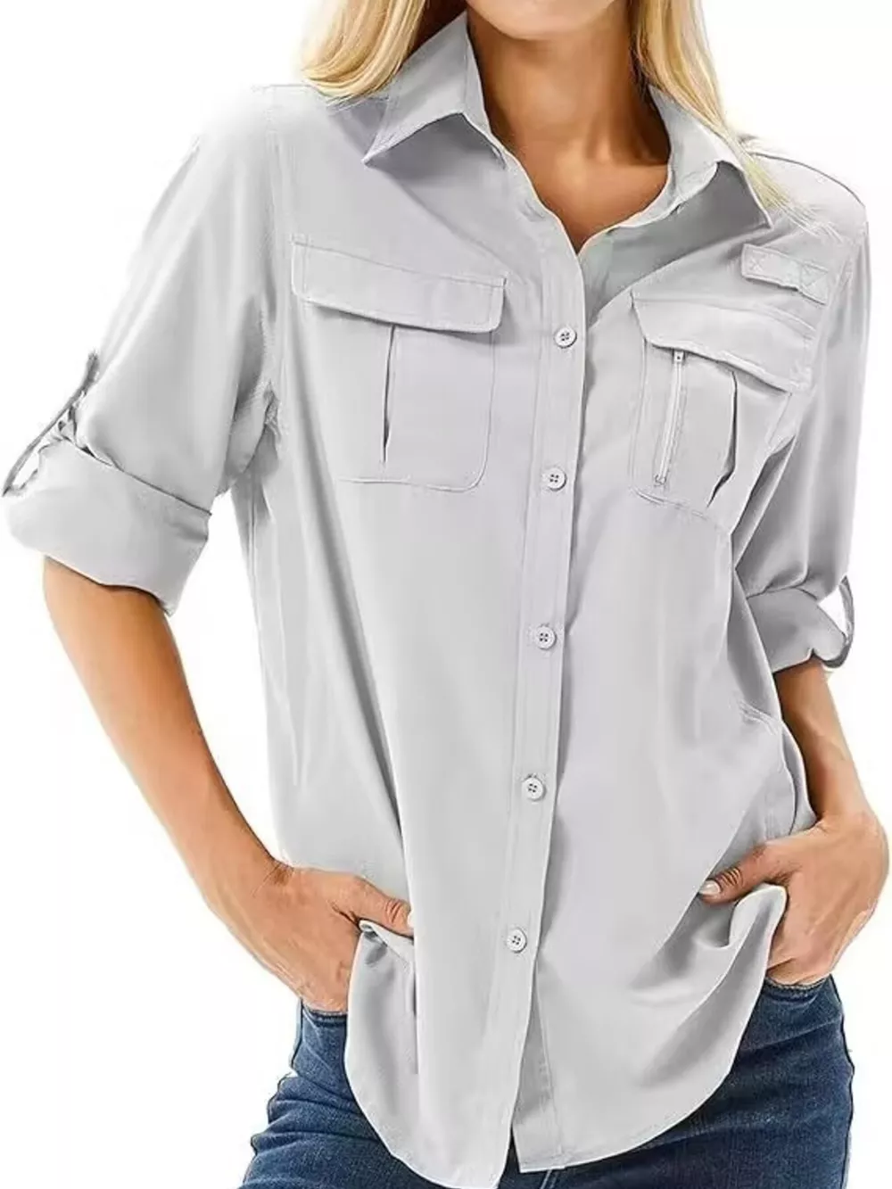 Full Size Roll-Up Sleeve Button Up Shirt Plus Size, image 17