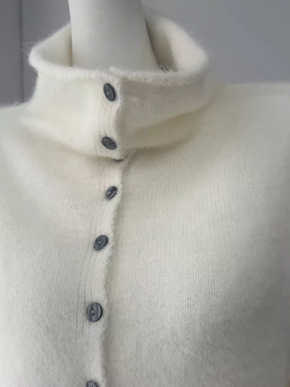 Mock Neck Button-Down Fuzzy Knit Cardigan, image 14