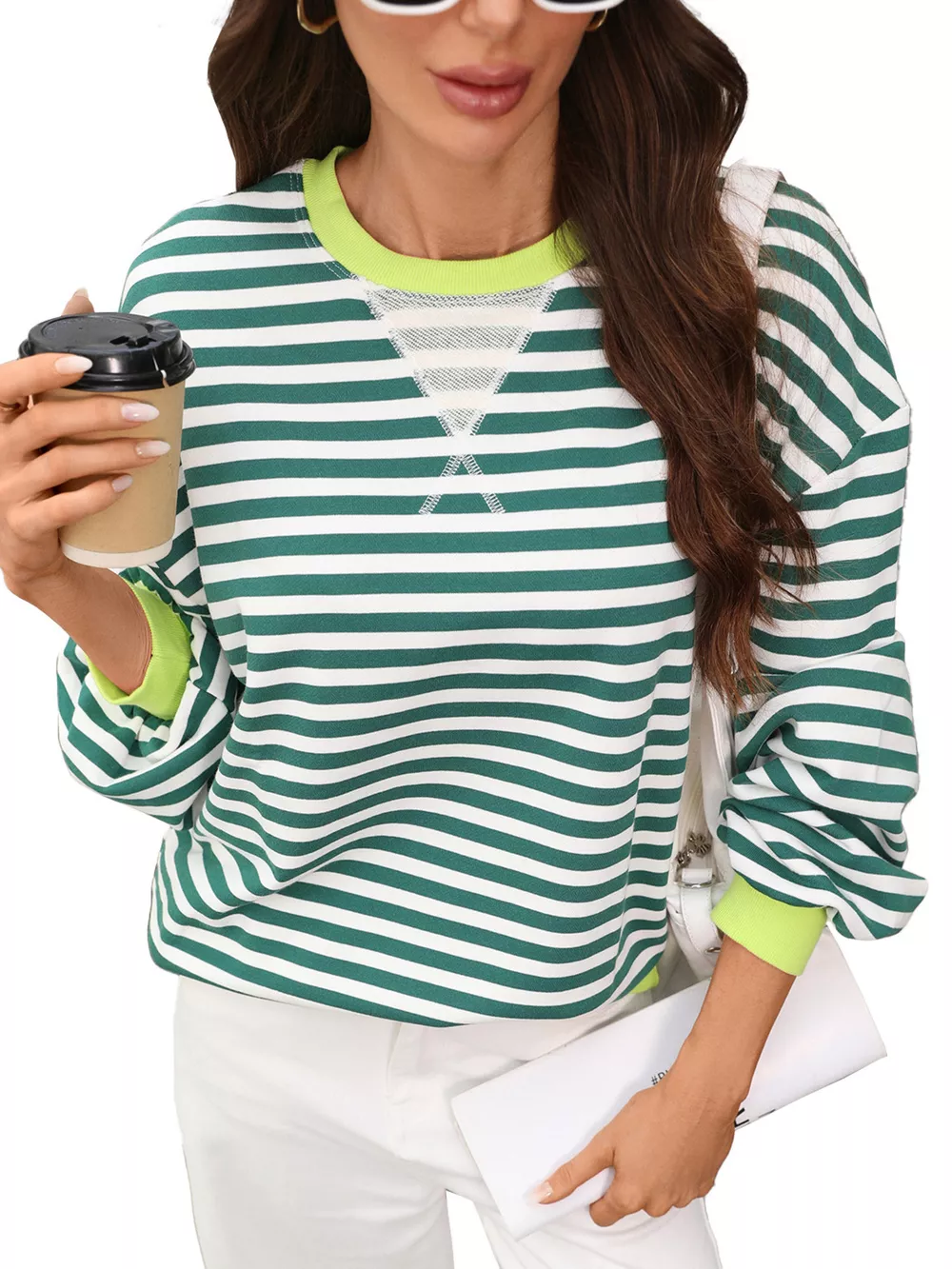 Contrast Trim Striped Crew Neck Sweatshirt, image 14