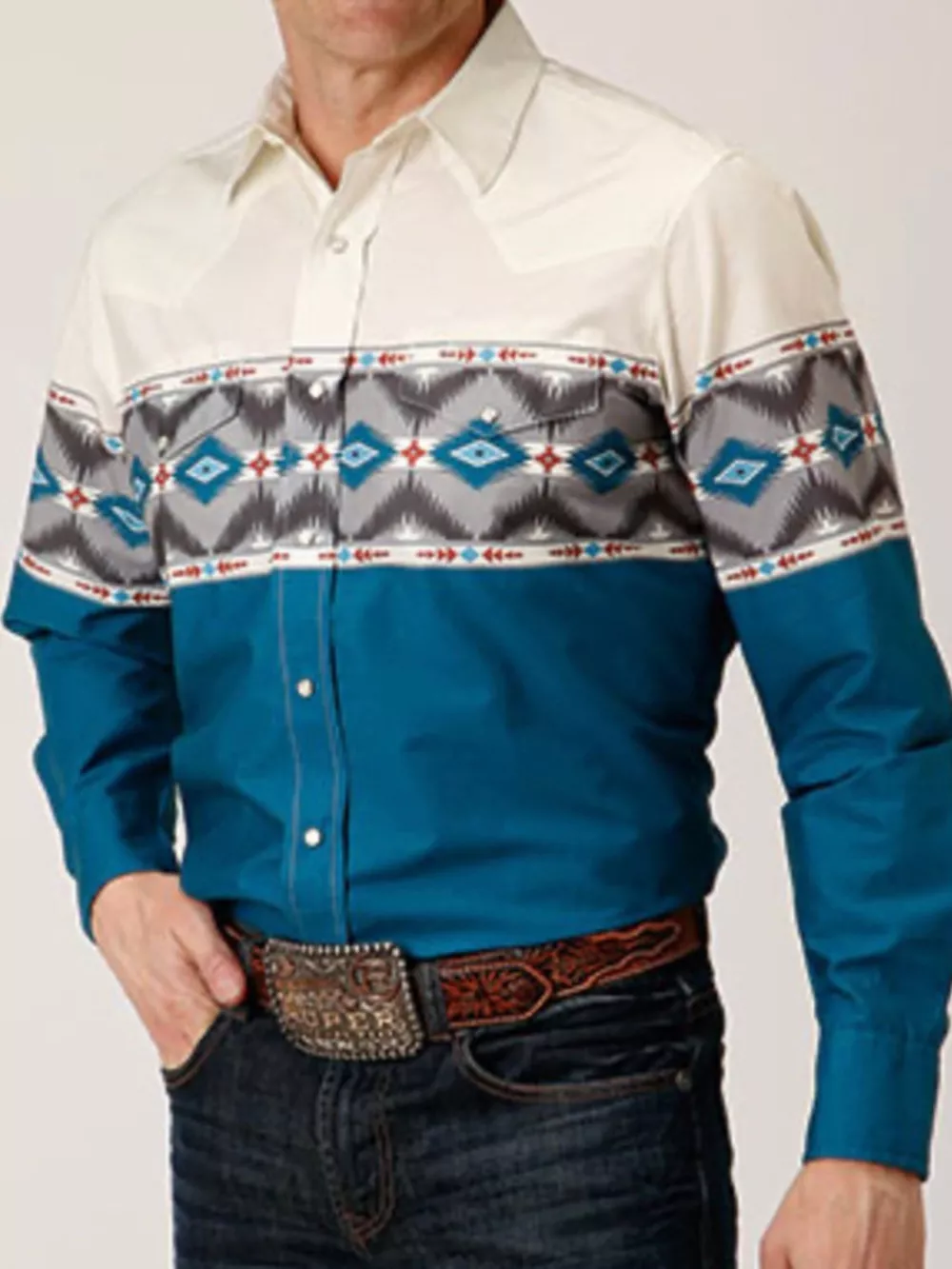 Men's Full Size Geometric Print Long Sleeve Shirt Plus Size, image 2
